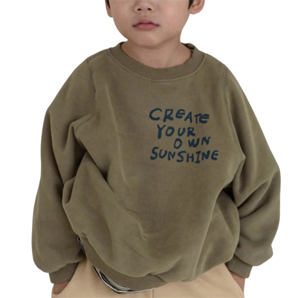 Sweatshirt Infantil Create Your Own Sunshine Unisex estilo streetwear Algodão e poliéster Decote redondo Sweater sólido para rapazes e raparigas verde 5
