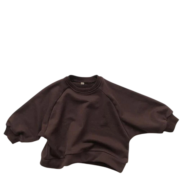 Sweatshirt infantil de manga longa Algodão e poliéster Pullover de cor sólida com decote redondo Corte solto para rapazes e raparigas Top casual Várias cores castanho escuro 6