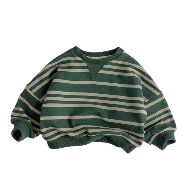 Sweatshirt Infantil Listrado com Manga Longa e Decote Redondo Algodão e Poliéster Suéter Casual Ligeiro para Rapazes e Raparigas Listras de Uma Só Cor Várias Cores verde 6