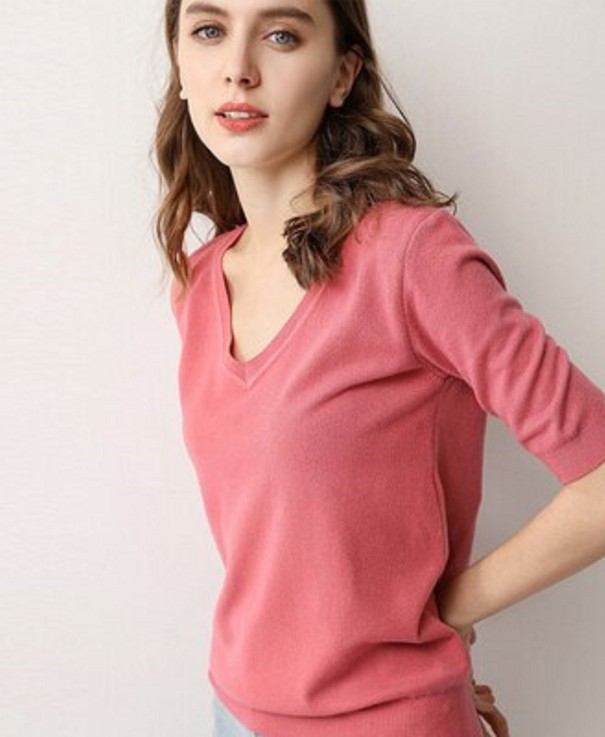 Sweter damski 3/4 G269 różowy M