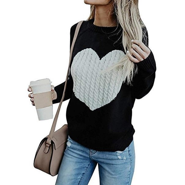 Sweter damski dzianinowy z sercem czarny S