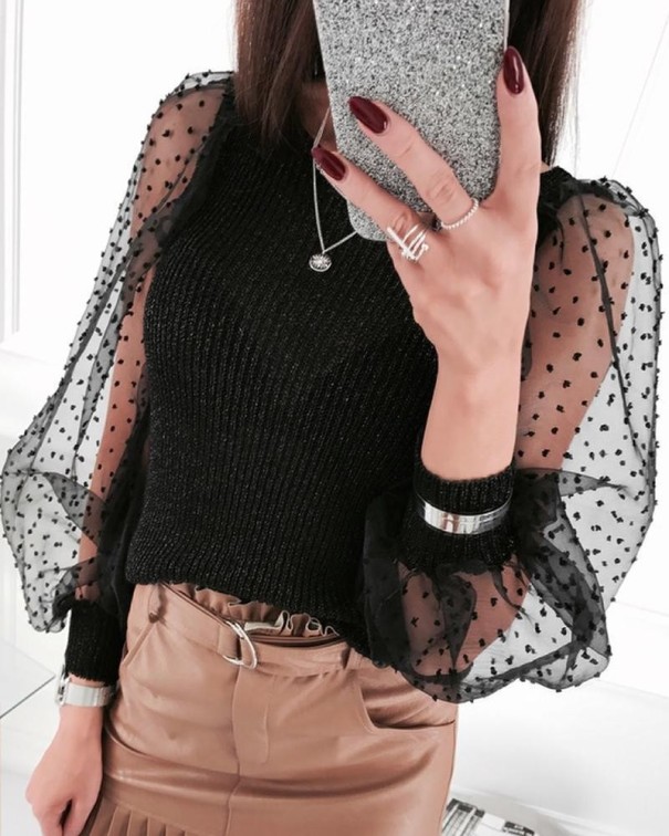 Sweter damski w groszki A2942 czarny S
