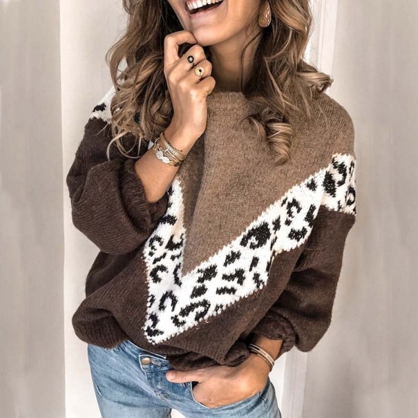 Sweter damski w panterkę A2204 brązowy XL