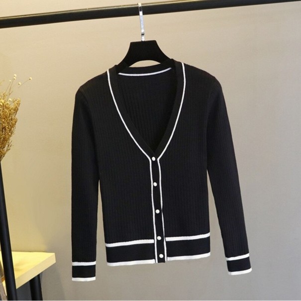 Sweter damski w paski i guziki czarny S