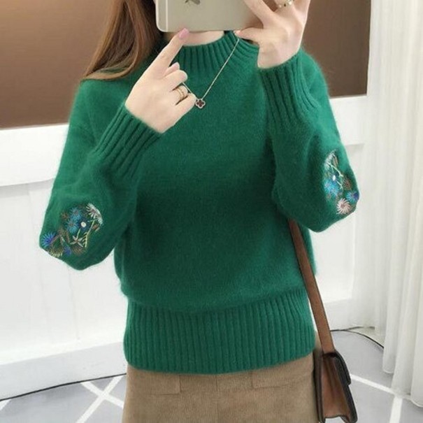 Sweter damski z dzianiny A2093 ciemnozielony S