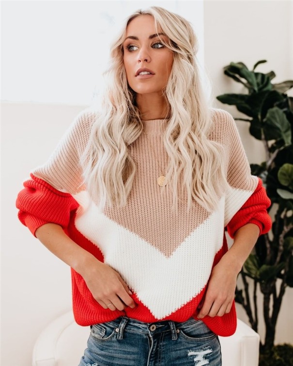 Sweter damski z dzianiny G263 czerwony L