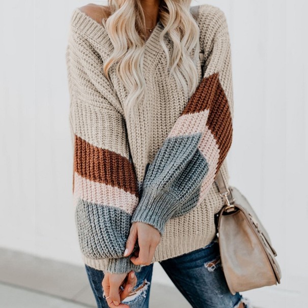 Sweter damski z dzianiny G266 beżowy L