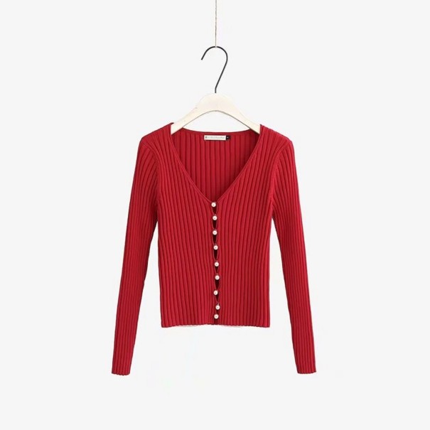 Sweter damski z perełkami G308 czerwony S