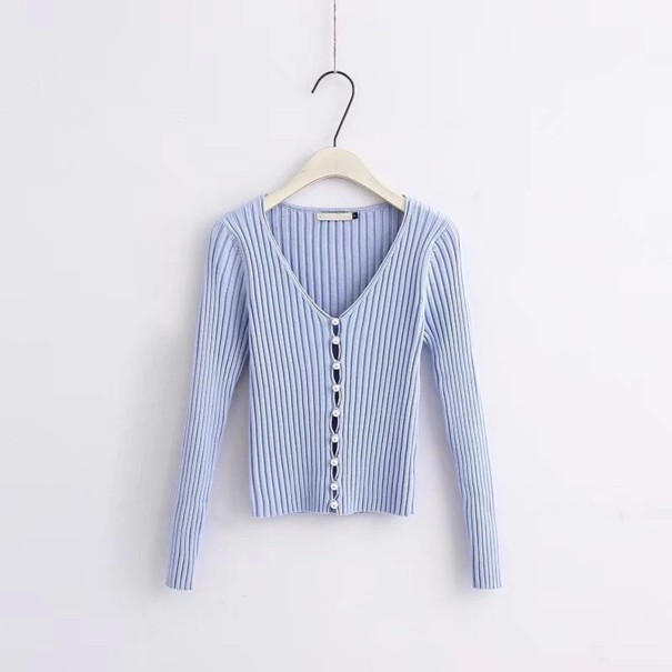 Sweter damski z perełkami G308 niebieski S