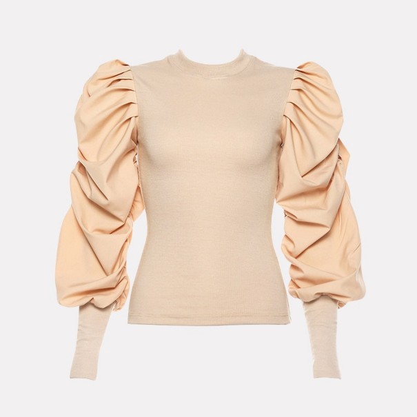 Sweter damski z puszystymi rękawami beżowy XS