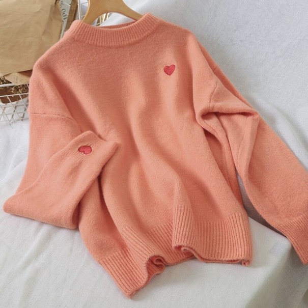 Sweter damski z serduszkami G420 pomarańczowy L