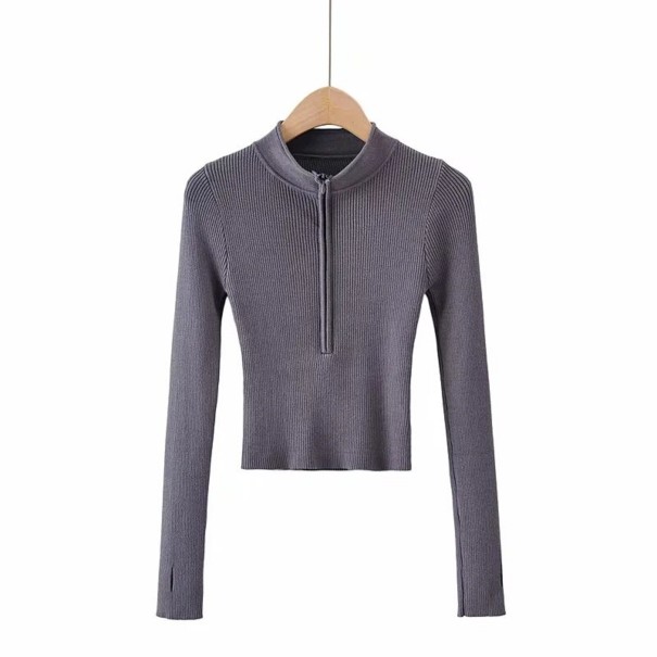 Sweter damski zapinany na zamek G273 szary S