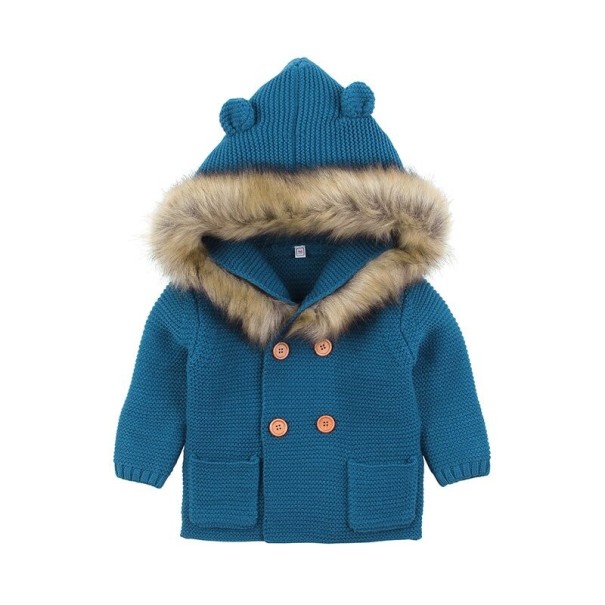 Sweter dziecięcy z futrem niebieski 12-18 miesięcy