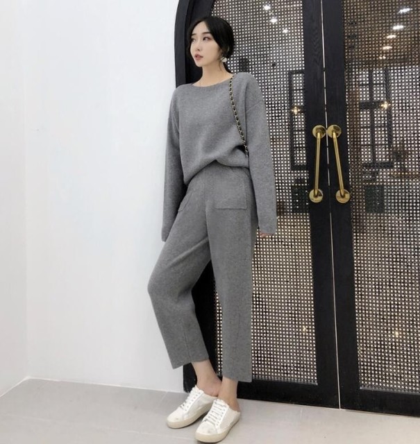 Sweter i spodnie damskie B1037 szary S
