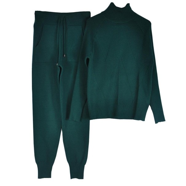 Sweter i spodnie dresowe damskie ciemnozielony