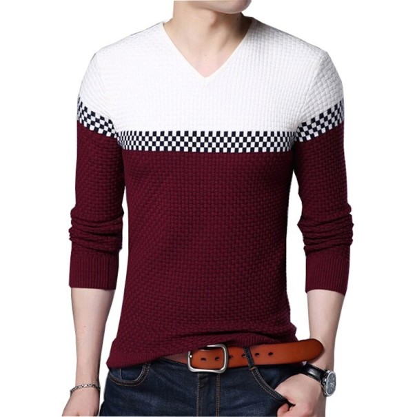 Sweter męski dwukolorowy F189 wino XS
