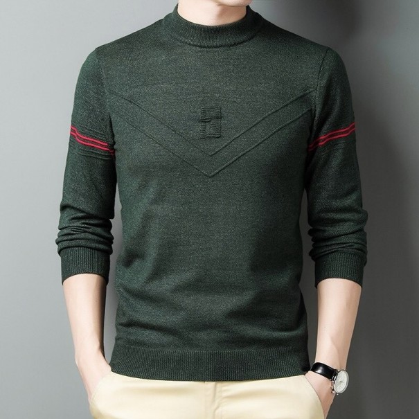 Sweter męski w paski A2589 ciemnozielony XXL