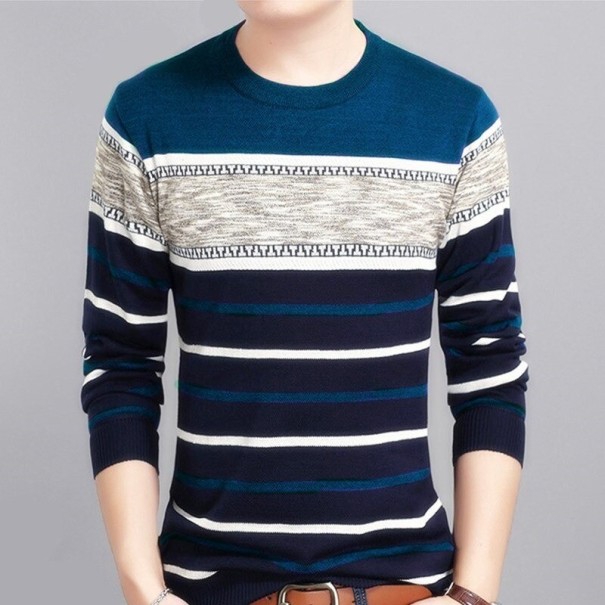 Sweter męski w paski F197 niebieski M