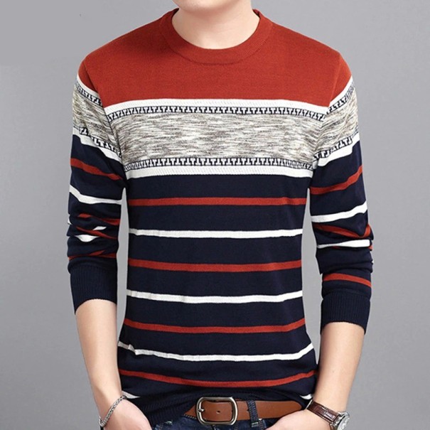 Sweter męski w paski F197 pomarańczowy XS