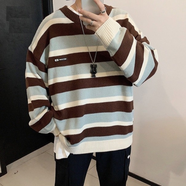 Sweter męski w paski F241 brązowy XS
