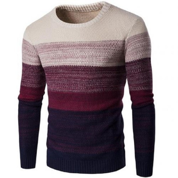 Sweter męski w paski F270 ciemnoczerwony M