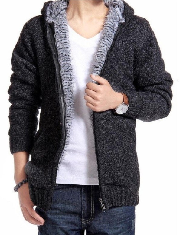 Sweter męski włochaty F209 czarny L