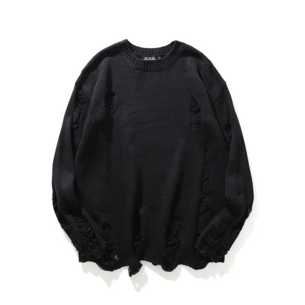 Sweter męski z dziurami czarny M