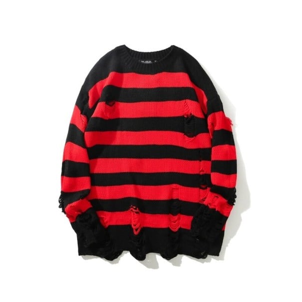 Sweter męski z dziurami czerwony M