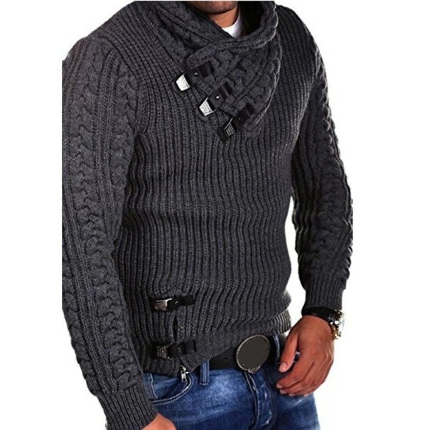 Sweter męski z kołnierzem F235 ciemnoszary S