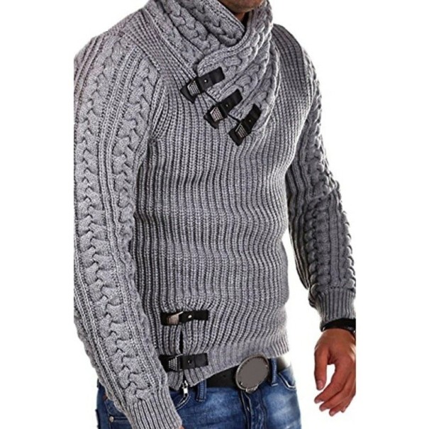 Sweter męski z kołnierzem F235 jasnoszary S