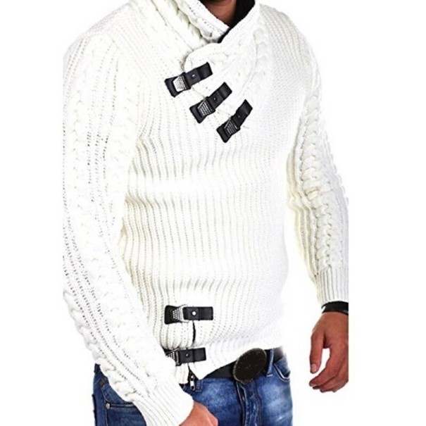 Sweter męski z kołnierzem F235 kremowy M