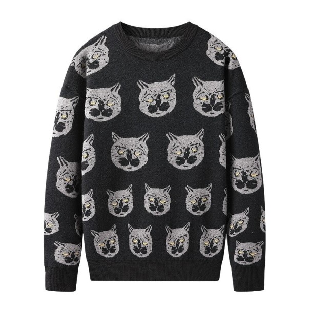Sweter męski z kotem czarny L