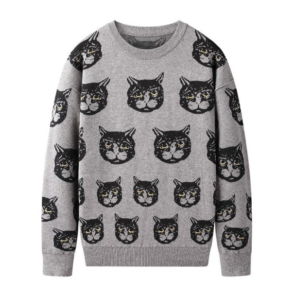 Sweter męski z kotem szary S