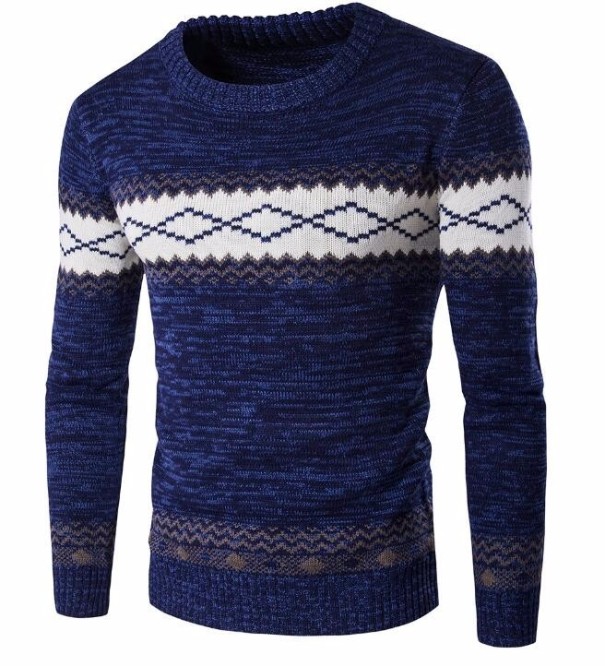 Sweter męski ze wzorem J2233 ciemnoniebieski XS