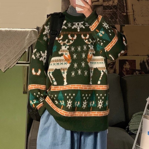Sweter ze świątecznym motywem ciemnozielony S
