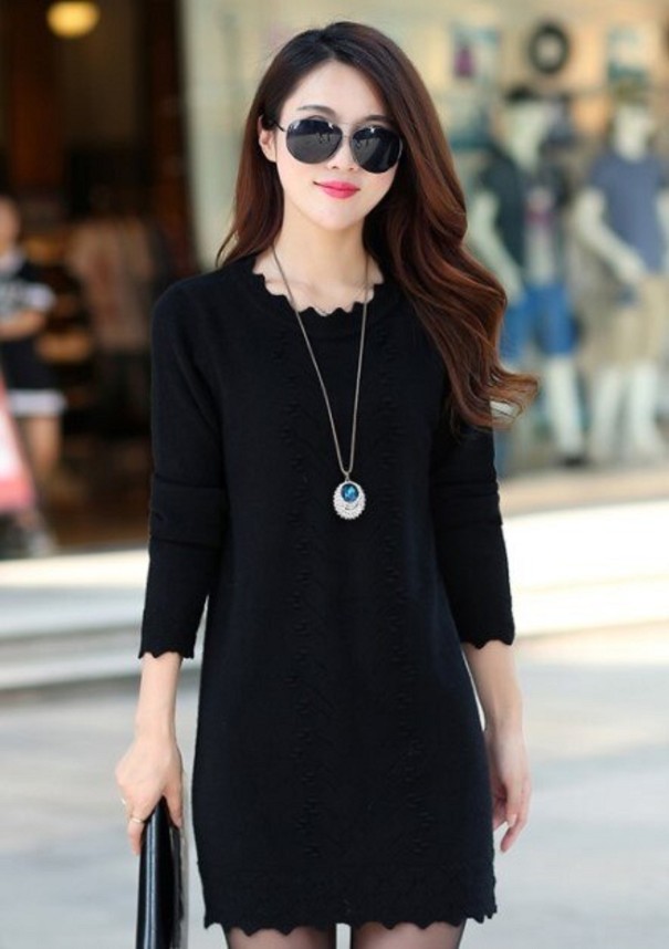 Sweterkowa mini sukienka damska czarny XS