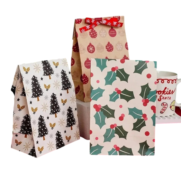 Świąteczne torby prezentowe 24 szt. 22 x 12 x 8 cm Retro torby papierowe z motywami świątecznymi i naklejkami 1