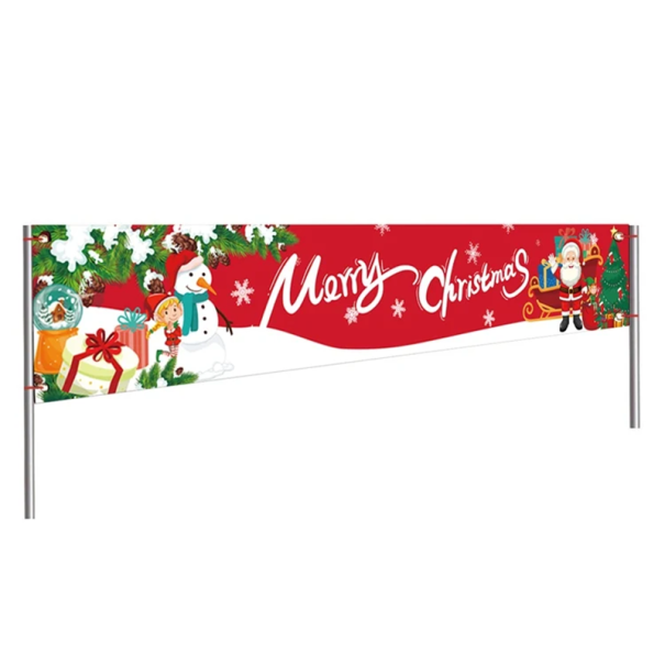 Świąteczny zewnętrzny baner 200 x 40 cm Czerwony dekor z Mikołajem i bałwankiem Odporna napis Wesołych Świąt Ozdoba świąteczna do ogrodu 1