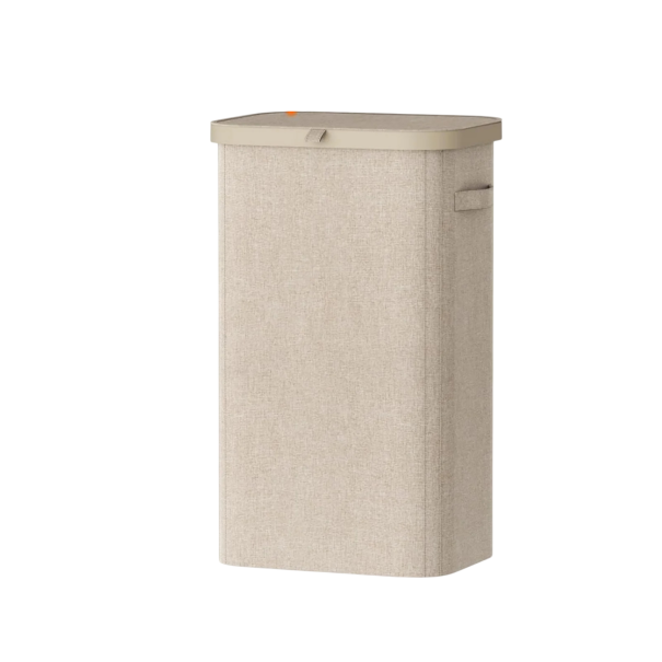 Συγκεντρωτικός καλάθι πλυντηρίου 85 λ με καπάκι και χερούλια 60 x 43 x 33 εκ. υφασμάτινο καλάθι αποθήκευσης ρούχων για το μπάνιο και το πλυντήριο μπεζ
