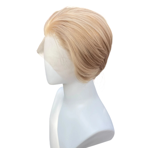 Syntetická paruka krátký bob s krajkou vpředu základna 33x10 cm hustota 150% délka 20,3 cm medově blond pro ženy na denní i párty nošení 1