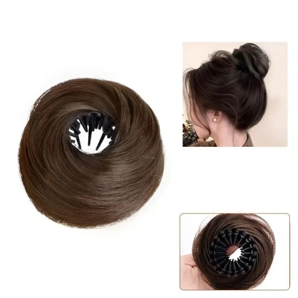 Syntetický drdol s elastickou kruhovou sponou vlasový doplněk pro rychlý účes a vytvoření objemného drdolu Light Brown