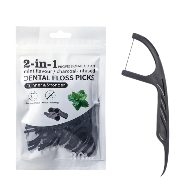 Système de fil dentaire avec cure-dent 30 pièces 2 en 1 support avec fil en plastique coloré pour le nettoyage des espaces interdentaires et l'élimination des impuretés 1