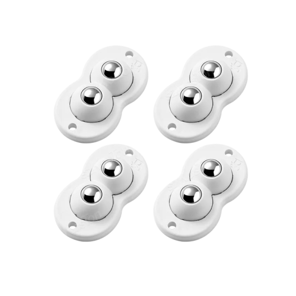 Système de roulettes pivotantes avec mécanisme à billes 53×30 mm, 4 pièces par set, finition blanche avec billes métalliques pour le déplacement 1
