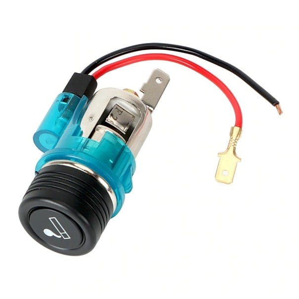 Sytytinliitäntä 12 V 120 W valaistulla läpinäkyvällä kannella Asennettavaksi autoon Liitäntäjohtojen pituus 6,7 cm Mitat 7,3 x 3,1 cm sininen