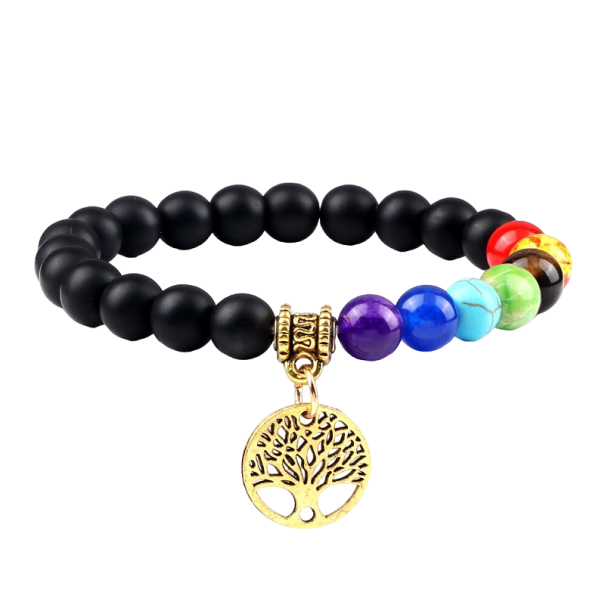 Syv chakra armbånd med onyx guld