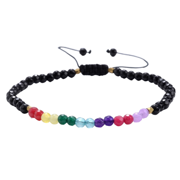 Syv Chakra Perle Armbånd sort