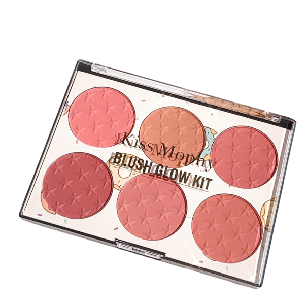 Sześciokolorowa pudrowa róż paletka 6 odcieni Wodoodporna kosmetyczna paleta do twarzy Motyw amerykańskiej pączki Warstwowy pigment 1