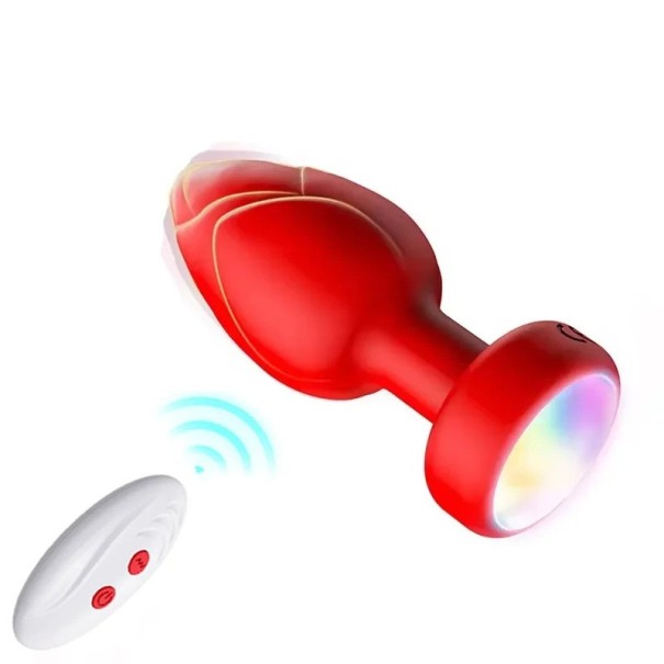 Szilikon vibrációs anális csatlakozó LED háttérvilágítással, távirányítóval, 10 vibrációs móddal, színváltóval, vízálló, diszkrét csomagolással piros