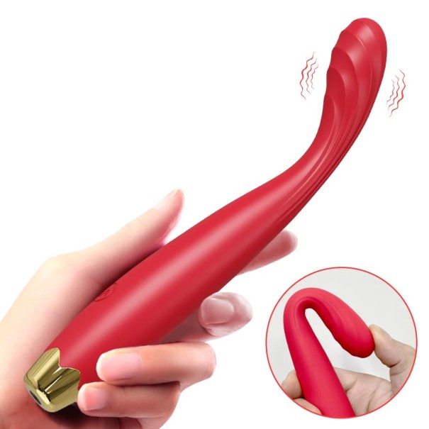 Szilikon vibrátor 17,5x2 cm valósághű fejjel és rugalmas testtel 10 vibrációs móddal és USB töltéssel, diszkrét csomagolással piros