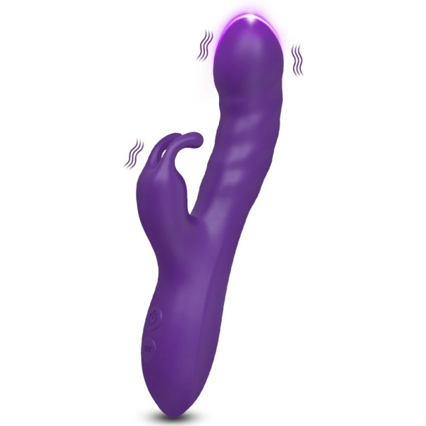 Szilikon vibrátor 20,5 cm nyúlfejjel, kétoldalas, 10 vibrációs mód, diszkrét csomagolás lila